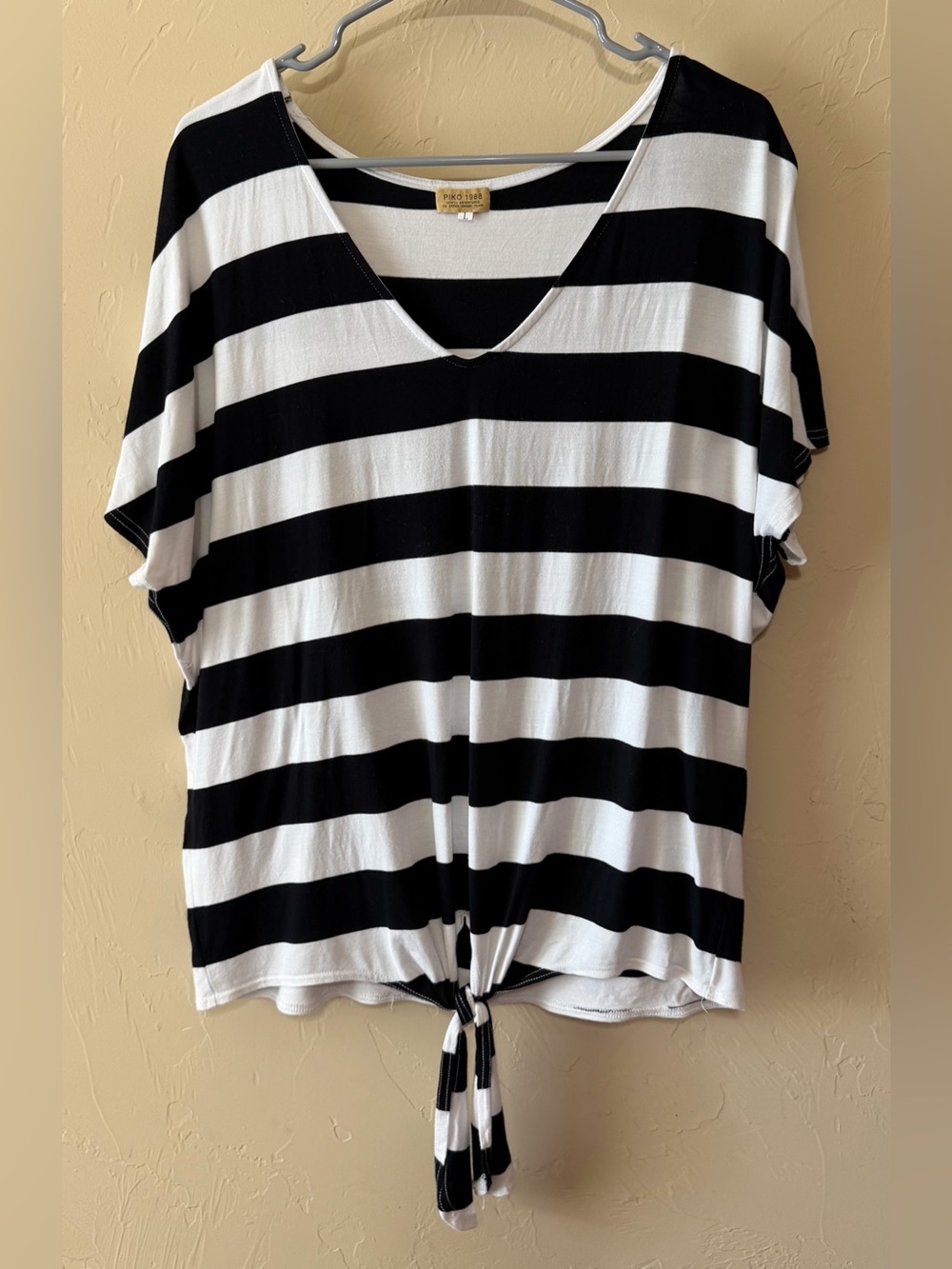 Piko 1988 Blue & White Striped Tie-Front V-Neck Tee